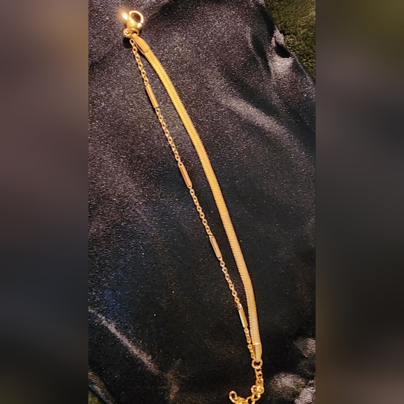 Slide Jewelry Stainless Double Layer Gold Herringbone & Link Bracelet. NIB - Picture 7 of 9